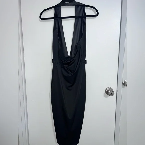 New Elegant Halter Black Plunge Dress - Picture 3 of 4